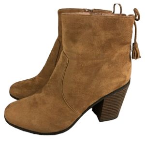 New! Parker & Sky Cognac Brown Faux Suede Ankle Boots Heel 3.5" Zippered Size 8
